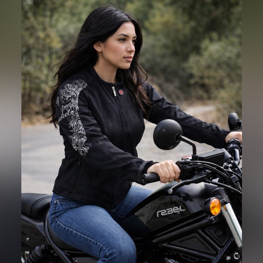 Joe Rocket Black Mesh Women's Motorcycle Jacket with White Accents
